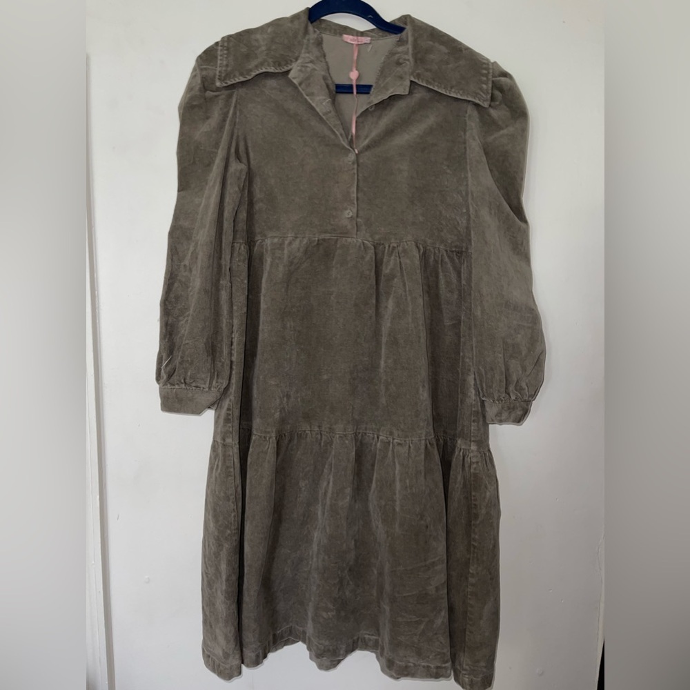 Udel NYC Micro Corduroy Cottagecore  Mini Tiered Dress in Grey